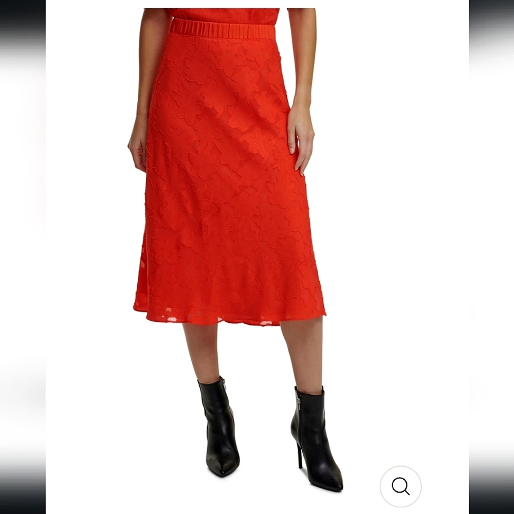 DKNY Womens Red, Midi A-Line Skirt